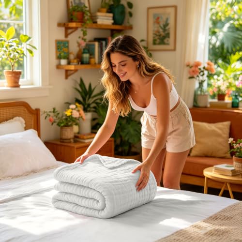 Manta ligera de verano antideslizante que no se cae de la cama algodón suave adultos 3