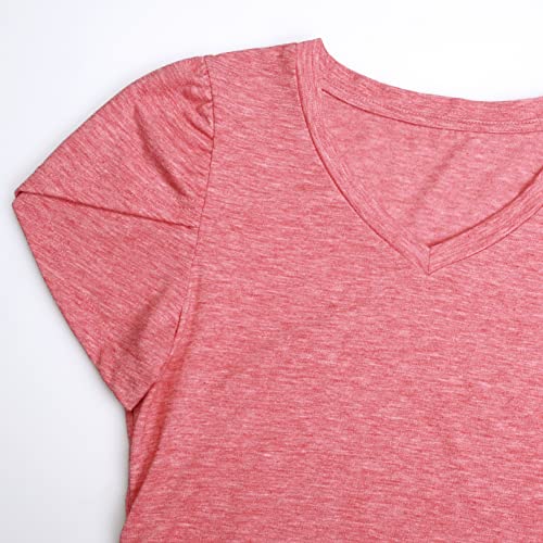 Ginkana Womens Maternity Tshirts V Neck Petal Sleeve Casual Tops Summer Ruched Sides Basic Pregnancy Tshirt Tunic Shirt,Red,M #TOP2