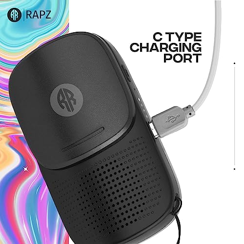 Image of Rapz BOOMPODS 3-in-1 Wireless Bluetooth v5.0 with 60 Hours Playtime with C-Type Fast Charging Port, Built-in LED Torch (Black)