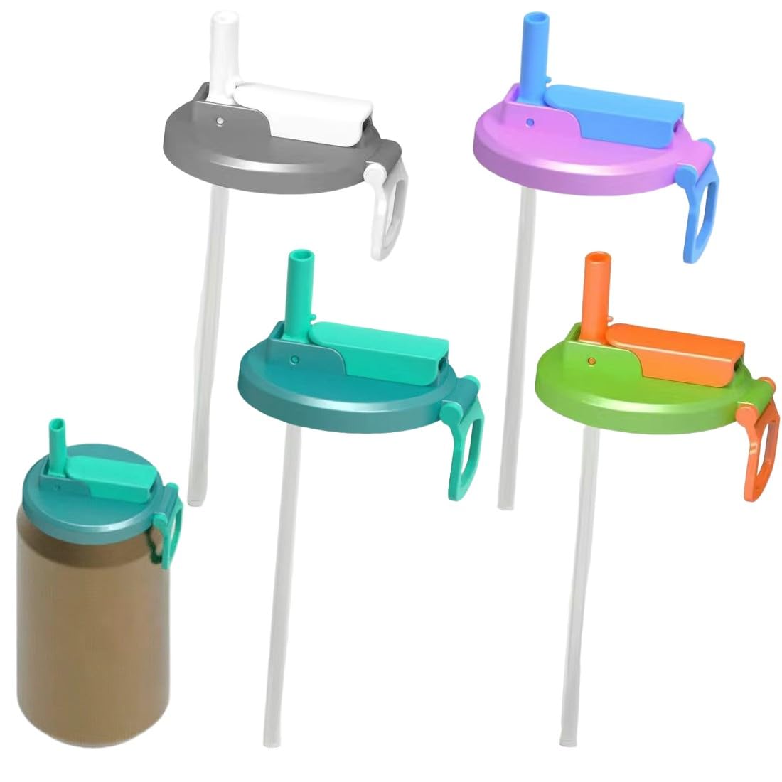 Kit 6 Cappucci Antipolvere Per Cannuccia Da 10 Mm + 2 Cannucce + Spazzola – Riutilizzabili – Colorati (bianco, Blu, Rosa, Viola, Arancio, Verde)