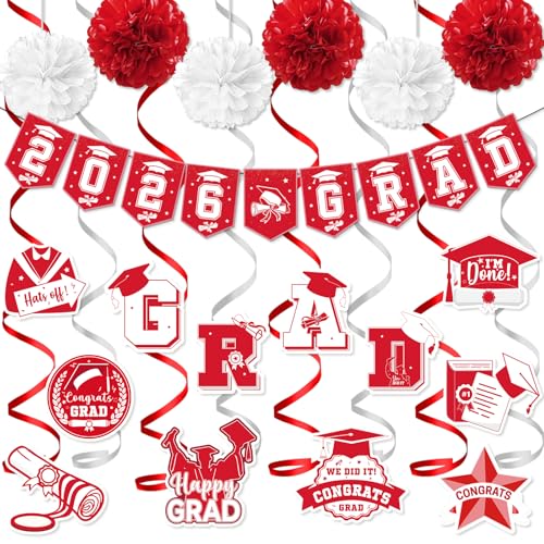 Image of Red 2026 Grad Banner Grad Party Decorations 2026 Graduation Banner Graduation Decorations 2026 Class of 2026 Decorations Congrats