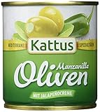 Kattus Spanische grüne Oliven, mit Jalapeñocreme gefüllt, 8er Pack (8 x 200 g)