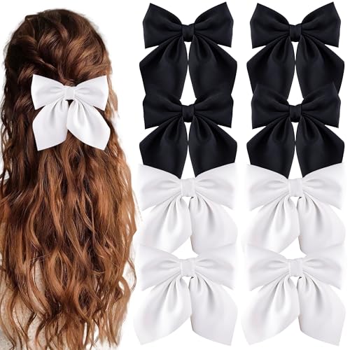 hisial 8 Pcs Hair Bows for Women Short Tail Bow Hair Clips Small Alligator Barrettes Cute Accessories for Girls(Black/White)