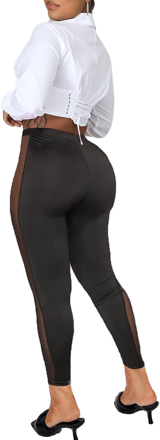 Women's Tie Dye Mesh Legging - High Waist Sheer Pantihose Long Pants Stretchy Tights Clubwear Closed Toe - Image 5