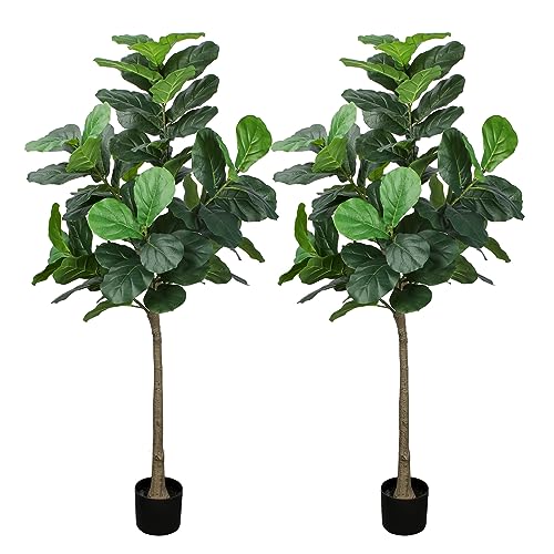Yepdin 2 PCS Artificial Fiddle Leaf Fig Tree 6 Ft with Plastic Pot Artificial Tree,Ficus Fake Tree for Home Office Living Room,Artificial Plants Indoors and Outdoors Q180*2