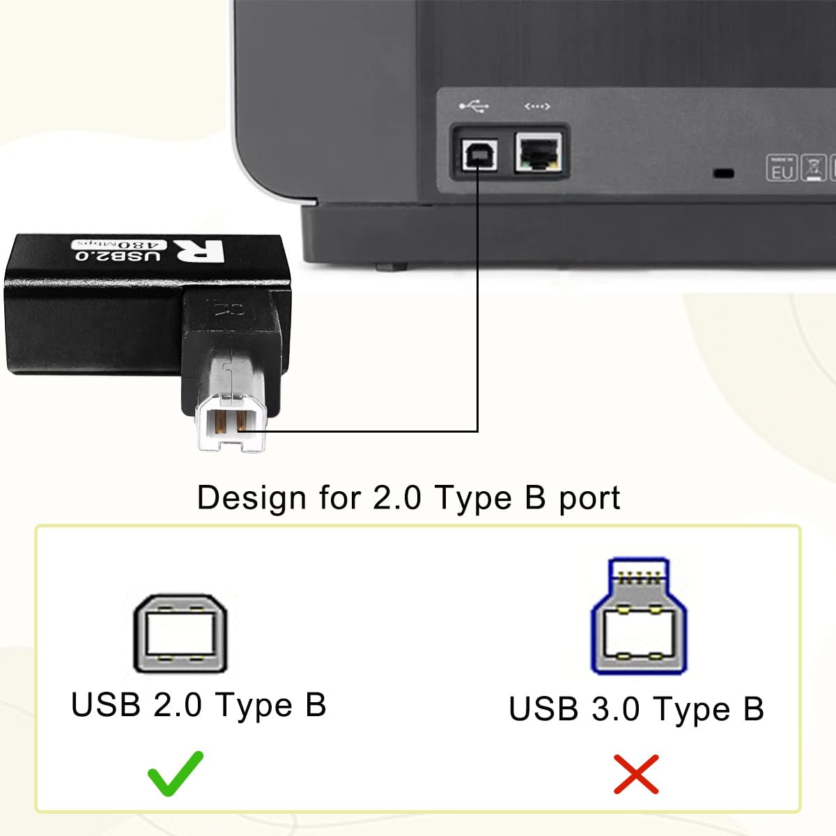 Data Transfer Connector 90 Degree USB 2.0 Type B Printer Adapter ...