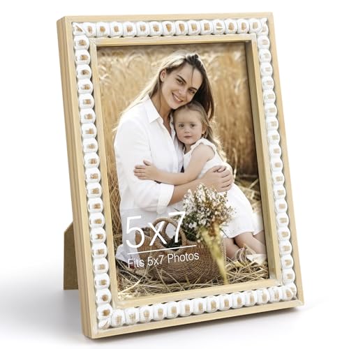 Golden State Art 5x7 Boho Picture Frame Solid Wood with Real Glass Rustic Farmhouse Decor Tabletop & Wall Mount Vertical or Horizontal Display 1 Pack
