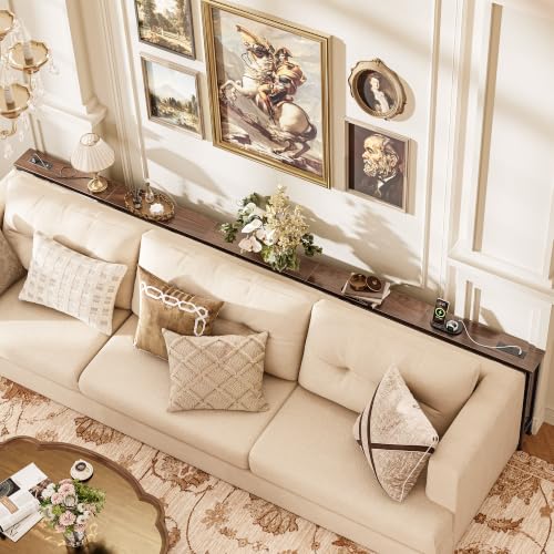 Image of Huuger 118 Inch Sofa Table with Power Outlets, Skinny Behind Couch Table | 5.9 Inch Narrow Entryway Table, Extra-Long Console Table, Behind the Couch Table with Outlet for Living Room, Dark Walnut