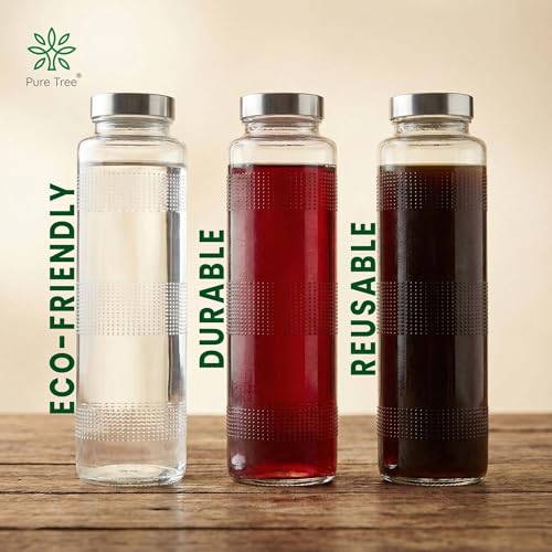 Image of Glass Water Bottle | Round 750 ml | Leak Proof Cap | Food Grade Transparent Glass Bottle For Fridge, Milk, Smoothie and Juice | Travel Water Bottle | Pack Of 6