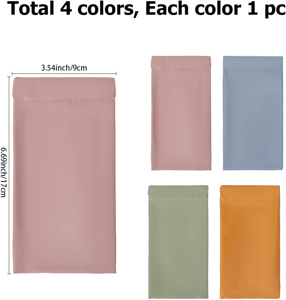 4Pcs 4 Colors Glasses Case Soft PU Leather Eyeglasses Cases Squeeze Top Portable Sunglasses Pouch Glass Bags Protector Goggles Storage Holder for Women Men Travel