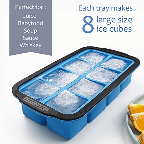 Large Square Silicone Ice Cube Tray With Lid 2 Pack, Flexible 2 Inch Ice Cube Mold , Stackable Ice Tray For Freezer,Whiskey,Cocktail,Baby Food Storage,Sauce Soups Freezing Trays,Dishwasher Safe #TOP5
