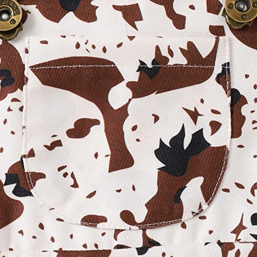 Toddler Baby Girl Festival Jumpsuit Christmas Tree Plaid Heart One Piece Romper Flare Long Pants Overalls Clothes (Cow Print Brown,12-18 Months) #TOP4