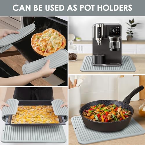 Image of 2 Pcs Gray Silicone Trivets 16 inchx12 inch Heat Resistant Trivets for Hot Pots and Pans Nonslip and Heat Resistant Hot Pads Silicone Square Trivet Mat Heat Resistant Mats for Countertop