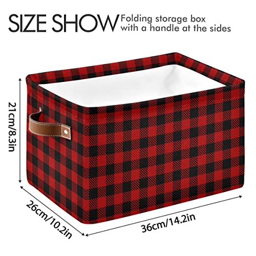 Wamika Christmas Red Buffalo Plaid Storage Basket Fabric Laundry Baskets Winter Holiday Decorations Boxes Organizer Bag For Baby Cloth Dog Toy Book Cubes Shelf Closet Bins 16×12×8 Inches #TOP3