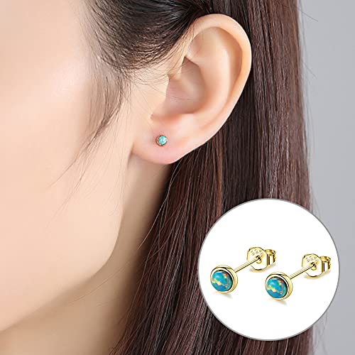 Opal Stud Earrings For Women Men Sterling Silver White Green Blue Opal Earrings Set Tiny 4Mm Opal Cartilage Earring Pack Of 3 #TOP3