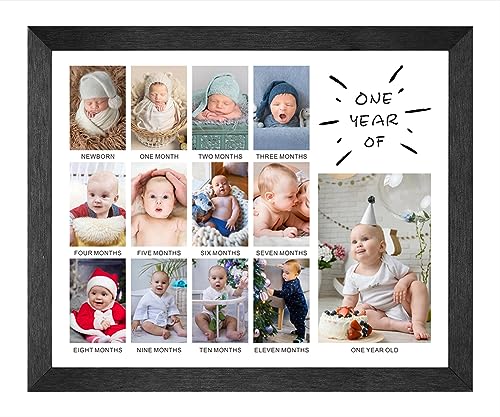 Image of Comurdyo My Baby First Year Picture Frame - 12 Months Keepsake Photo Collage with 13 Inserts - First Birthday Milestone Wall Hanging - Gender Neutral - New Mom Gift (White)