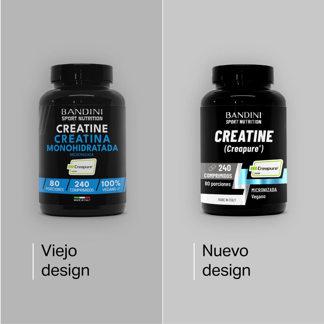 Bandini® Creatine CREAPURE® Monohidrato 240 Comprimidos - Suplemento para Entrenamiento, Deporte, Gimnasio y Pre-Entrenamiento - 100% Vegano - A Base de Monohidrato de Creatina para ATP y Recuperación