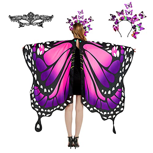 plainshe Butterfly Wings, Adult Butterfly Wings Costume, Butterfly Cape, Halloween Butterfly Wings for Women, 3PCS Fairy Shawl Set.