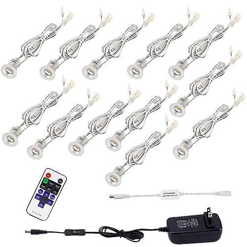 AIBOO Linkable LED Under Cabinet Lighting 12V Recessed Mini Downlights Spotlights Dimmable with Remote Control & ETL Listed Wall Plug for Cupboard Accent Lighting(Warm White,12 Lights)