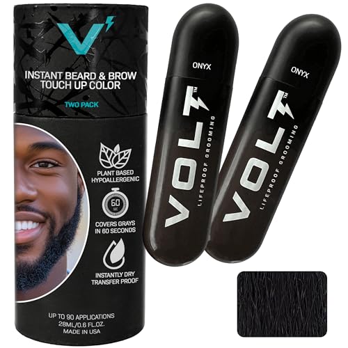 VOLT Grooming Temporary Instant Beard Color ECO 2 Pack Refill - Quick Drying Plant Based Hypoallergenic Brush on Color for Beards, Mustaches, and Eyebrows, Onyx (Black)