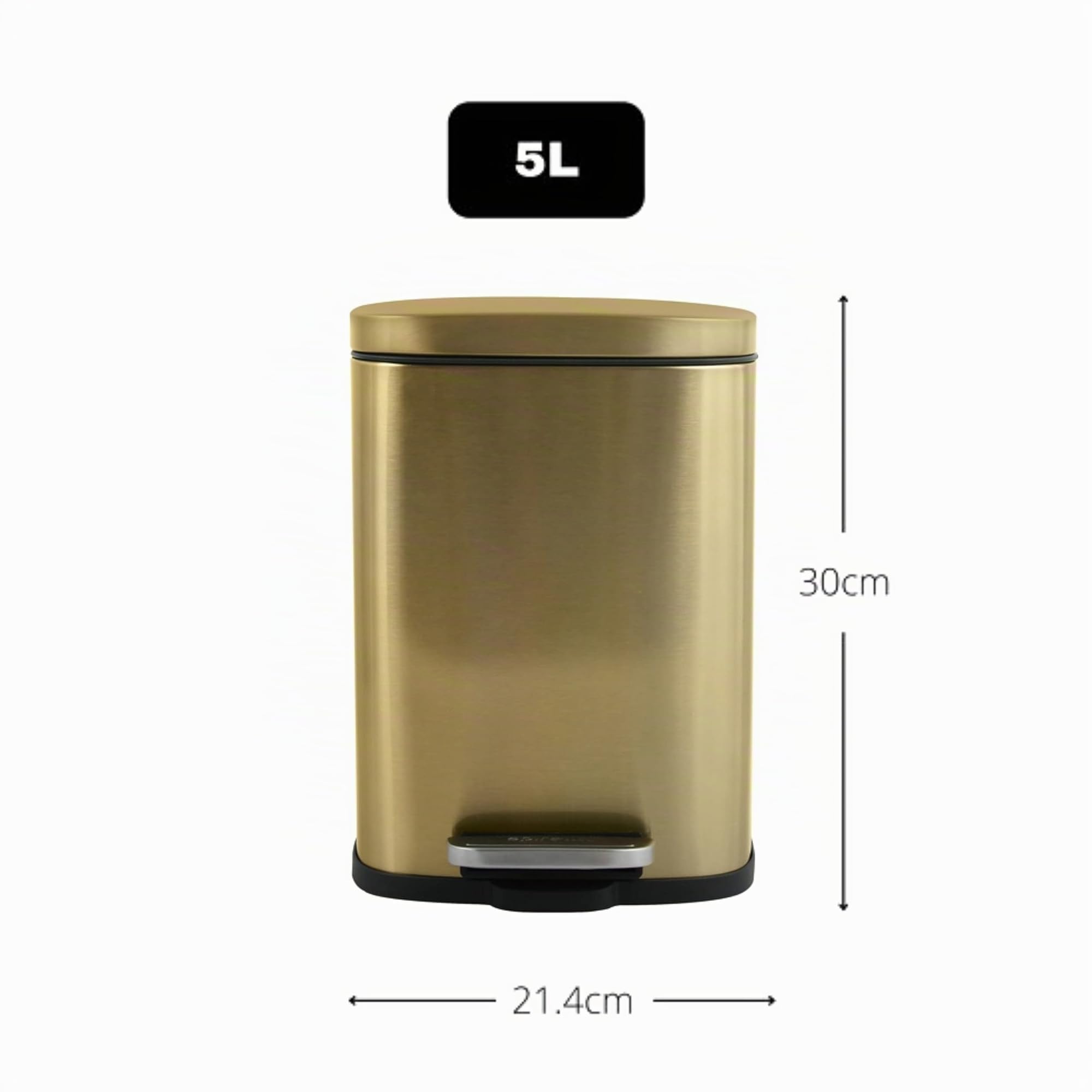 Spirella - Poubelle de Salle de Bain à Pédale AKIRA - Acier Inoxydable Haut de Gamme - Fermeture Silencieuse Easy-Close - Or Brossé - 5L