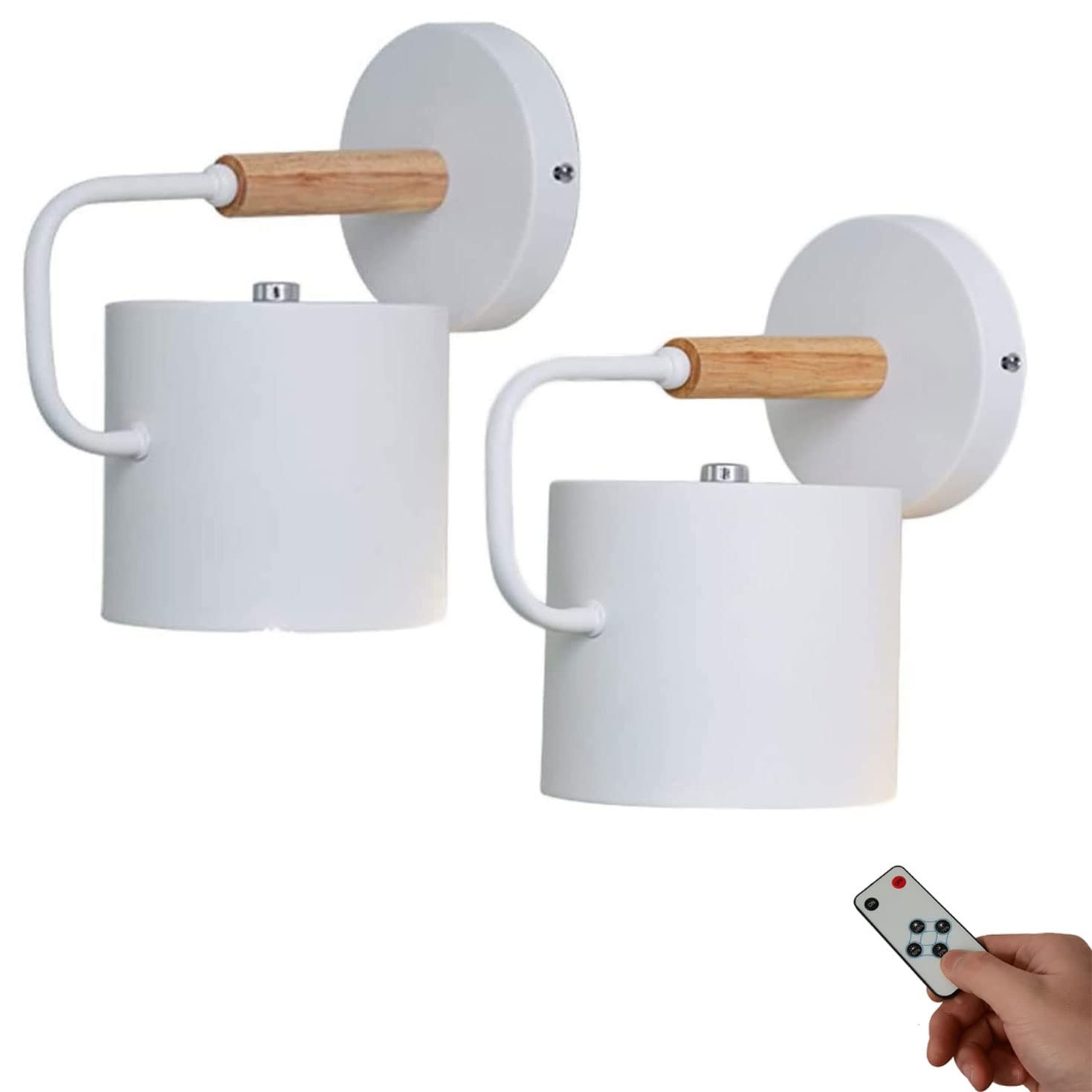 ZHCS 2 Pack 200 Lumens Led Remote Control Battery Operated White Wall Night Light, Nordic Style Indoor Wireless Dimmable Decor Lighting Fixture Wall Sconces for Aisle Bedside (Color : White)