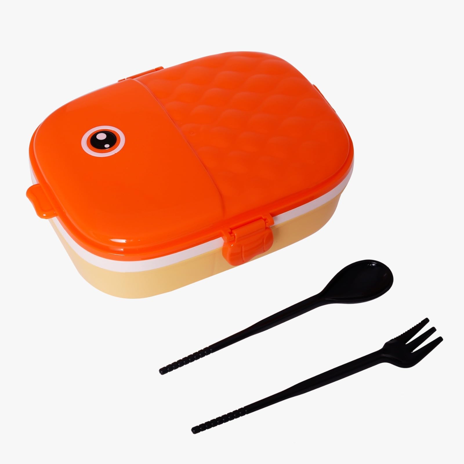 BPA Free Lunch Box Leak Proof 4 Compartment Lunch Boxes with Spoon and Fork Tiffin Box Reusable Freezer Safe Food Containers for Adults and Kids 750ML (Orange)