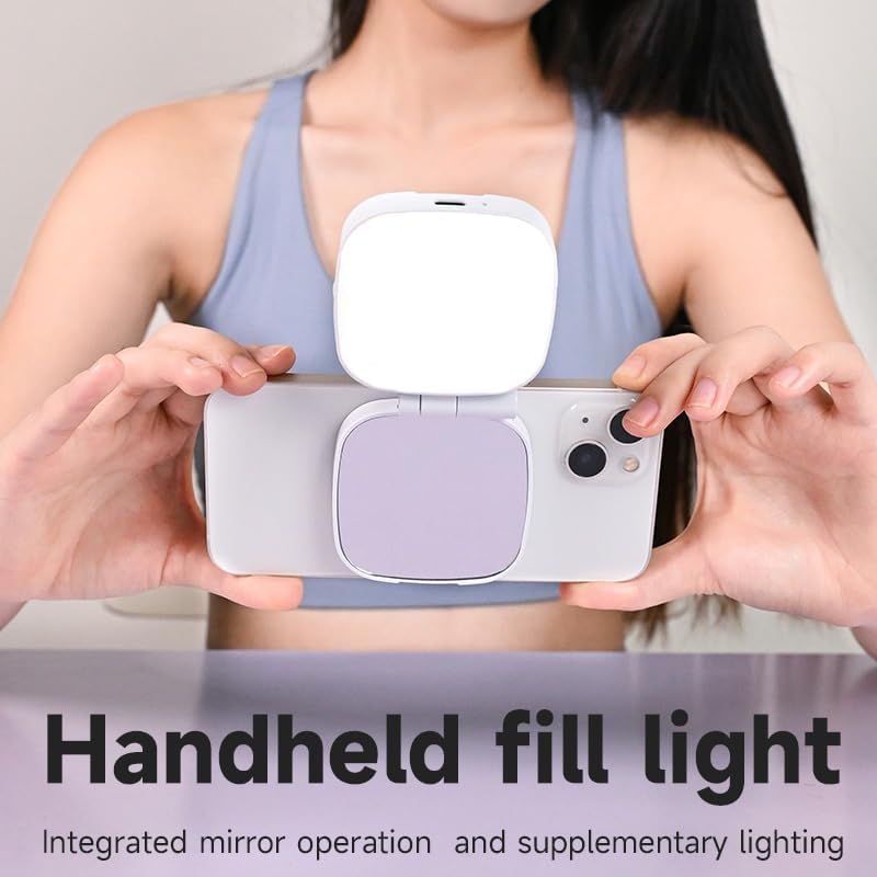 3 in 1 Magnetic Selfie Light for Phone,5 Led Mode with Mirror, Compatible for iPhone & Android, Rechargeable Portable Fill Light, Pocket-Sized Phone Light for Photography/Video Recording/Vlog/Makeup