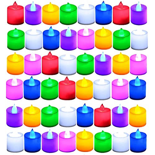 Yixintech キャンドルライト LED 蝋燭 LEDティーライトキャンドル 電池式 ろうそく おしゃれ 癒し 無香料 暖色 クリスマス/パーティー/結婚式/誕生日/お祭りのお祝いの装飾用 (7色の変更, 48個セット)