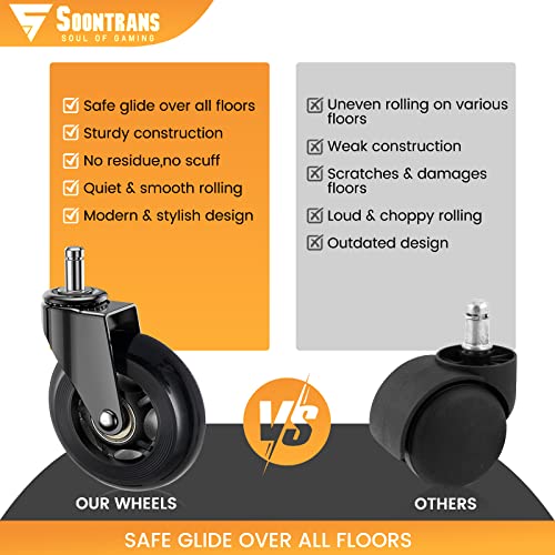 Image of Soontrans Office Chair Wheels,Set of 5,Rollerblade Wheels Replacement for Office Gaming Chairs Caster Wheels for Carpet,Wood Floors,Heavy Duty Computer Chair Wheels,NOT Compatible for IKEA