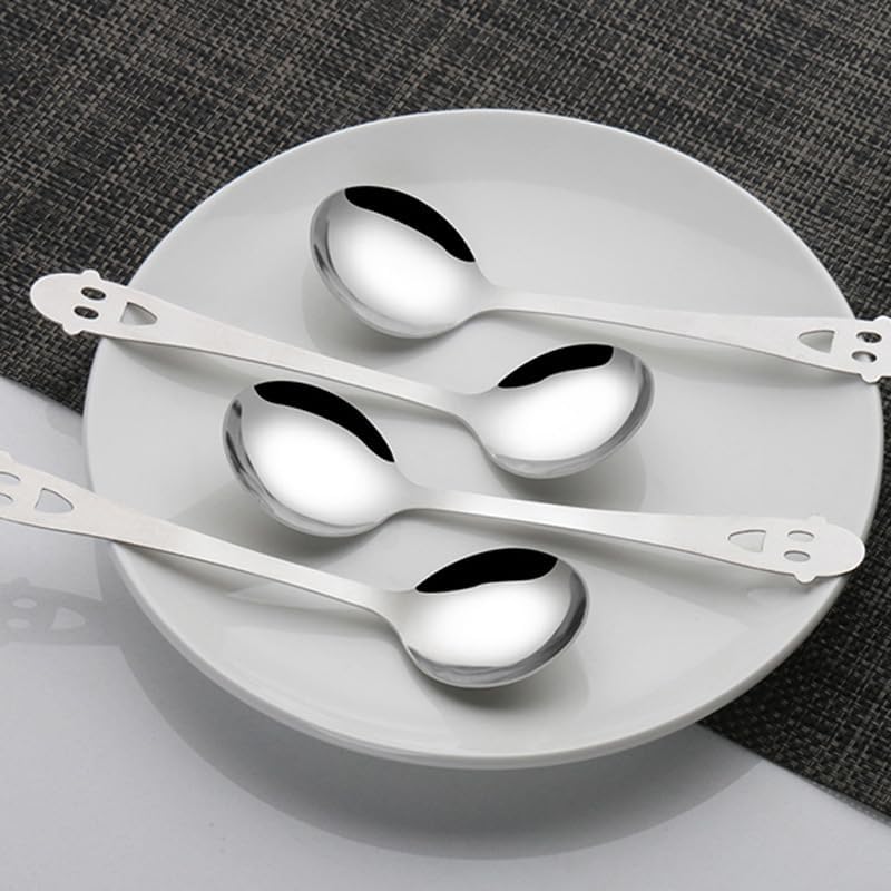Silverware Flatware Set, 4/16/24/32 Pieces Smiling Face Stainless Steel Spoons Household Long-handled Coffee Stirring Spoon Cake Dessert Spoon Eating Round Spoon (Color : Silver, Size : 6