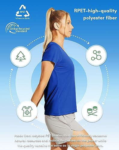 Haimont Women's Quick Dry Short Sleeve T-Shirts V-Neck UPF 50+ Tops Workout Athletic Fitness Running, Moisture Wicking3
