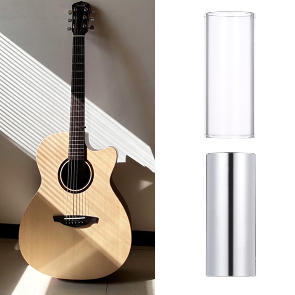 CuiCanfla 2 Pieces Slide for Guitar Crystal Slide and Stainless Steel Slide in Box, Slide, for Electric Guitar Bass, Medium