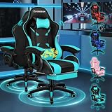 ELFORDSON Gaming Chair with 2-point Massage Lumbar Cushion, High Back PC Computer Game Chair, 150° Reclining Office Chair with Headrest & Footrest, 360° Swivel, Home Esports, PU Leather, Cyan