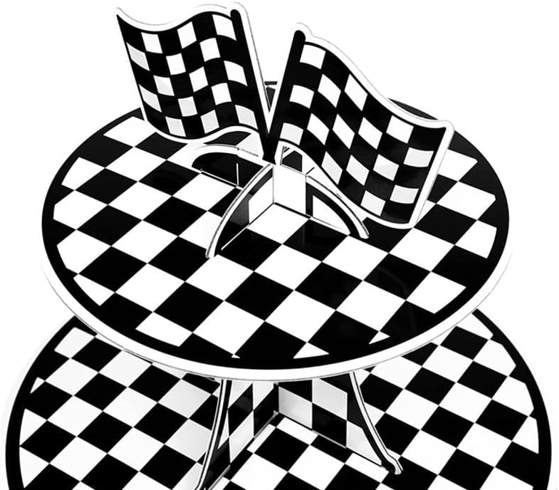 Miniatura 7 de 2 soportes para cupcakes de 3 niveles, dos decoraciones de cumpleaños rápidas, soporte para 24 cupcakes, para niños y niños, bandera a cuadros en