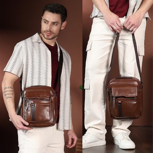 Image of VISMIINTREND Leather Sling Bag for Men Travel | Side Shoulder Messenger Bag for Man | Fits 10 inch ipad | Corporate Gifts for Men | Birthday Gift for Husband /Father | Premium