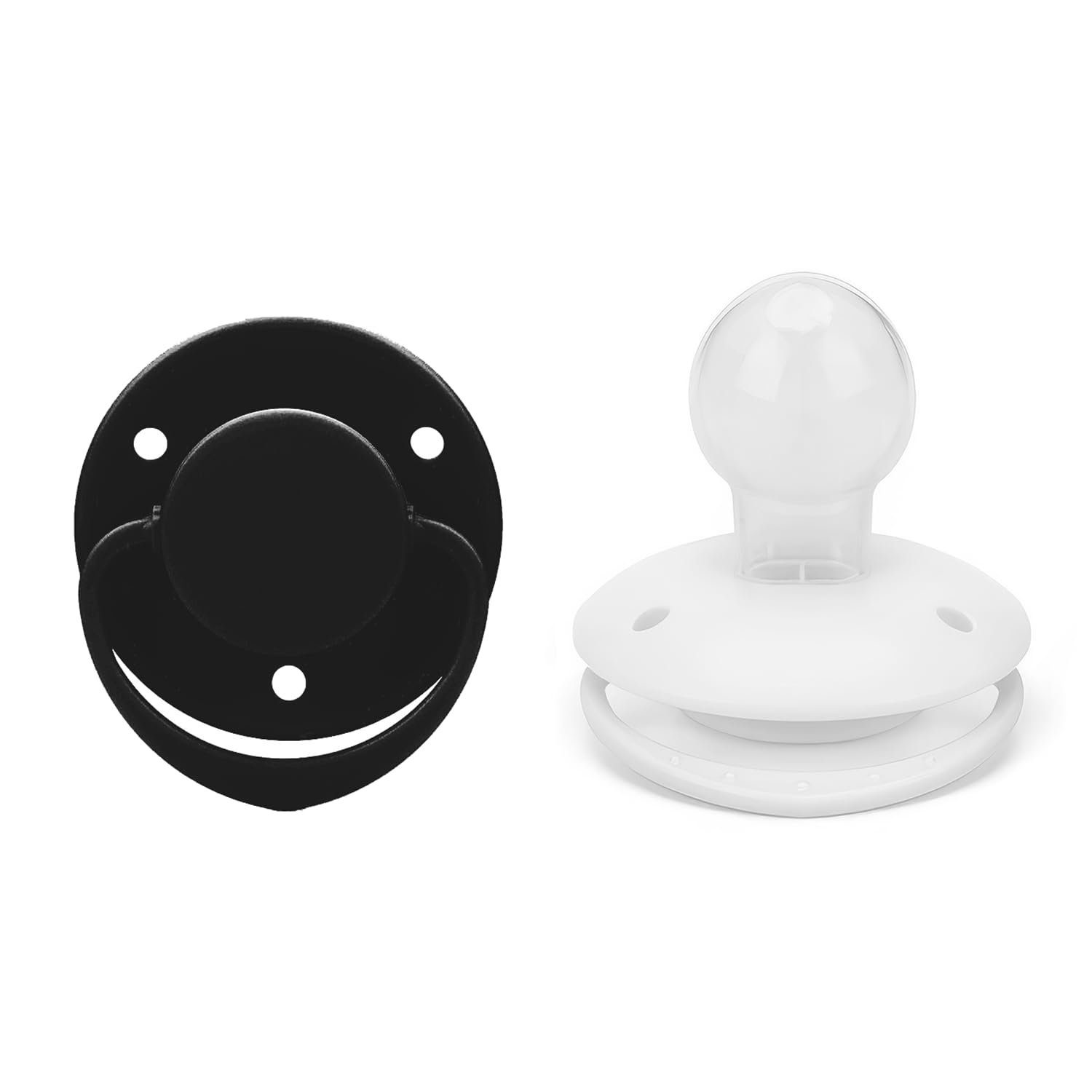 CutiePlusU BPA-frei Adult Sized Schnuller für Erwachsene 2er Pack Runder Small Shield aus Silikon Einfarbig Für Stressabbau & Entspannung - Schwarz+Weiß