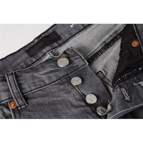 Men's High Street Distressed Ripped Jeans Vintage Low Rise Stretch Skinny Button Fly Straight Jeans2