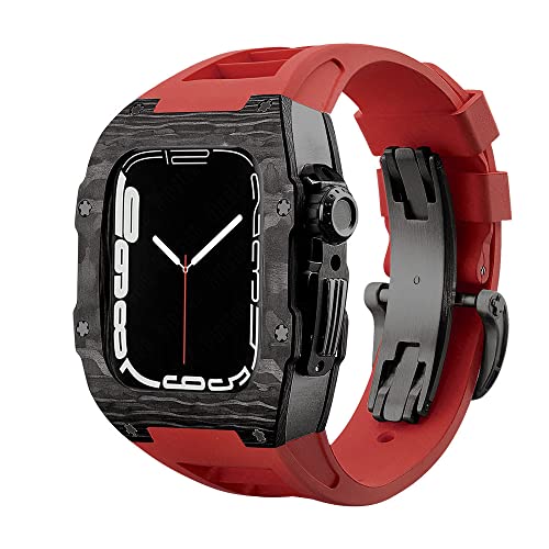 Coque fibre de carbone Apple Watch 8 45mm bracelet acier iWatch 7 kit DIY