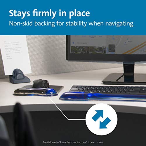 Kensington Mouse Mat with Wrist Rest – Ergonomic duo gel wrist support for computer / laptop use with laser and optical mice. Anti-slip comfortable mouse mat with cool gel - Blue (62401)