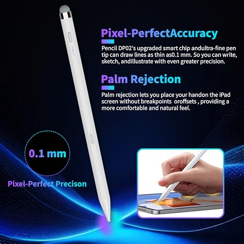 Pencil A16 for iPad 2018-2025, Dual-Tip，Tilt Sensitivity Stylus Pen Compatible iPad 11/10/9/8/7/6th Gen, Pro 12.9/11/13 Inch M4, Air 3/4/5/M2/M3, Mini 5/6 (White) - Image 6