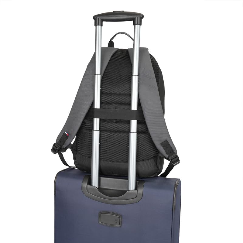 Image of Tommy Hilfiger Bradenton Unisex Casual Backpack - Black+Granite Grey | 23 Capacity | Polyester | Padded & Adjustable | No. Of Compartment: 2 | Zipper Closure