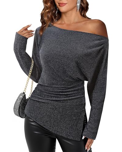 Lotusmile Sequin Tops for Women: Fall Winter Trendy - Dressy Blouses for Women Elegant Silver Bling...