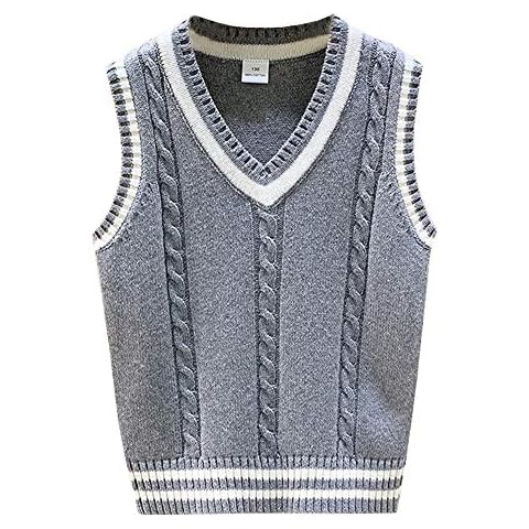Boys Girls V-Neck Knitted Vest Students Sleeveless Jumpers School Knitwear Tank Top Grey 130cm Cover