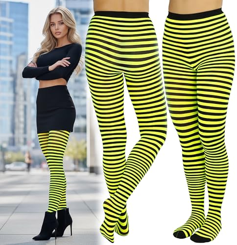 Image of ToBeInStyle Women's Thin Horizontal Stripe Opaque Tights Pantyhose - Regular or Plus