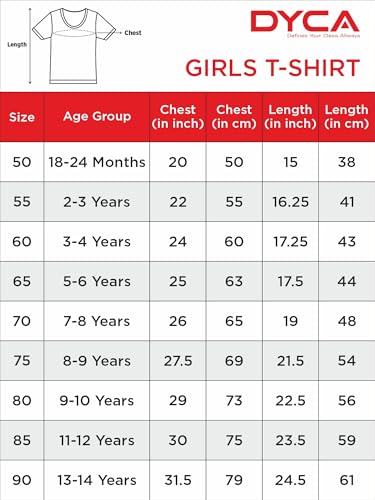 Image of DYCA by Bodycare Girls Solid Cotton T-Shirt, Round Neck Half Sleeves, Casual Regular Fit, Comfortable Tshirt for Kids
