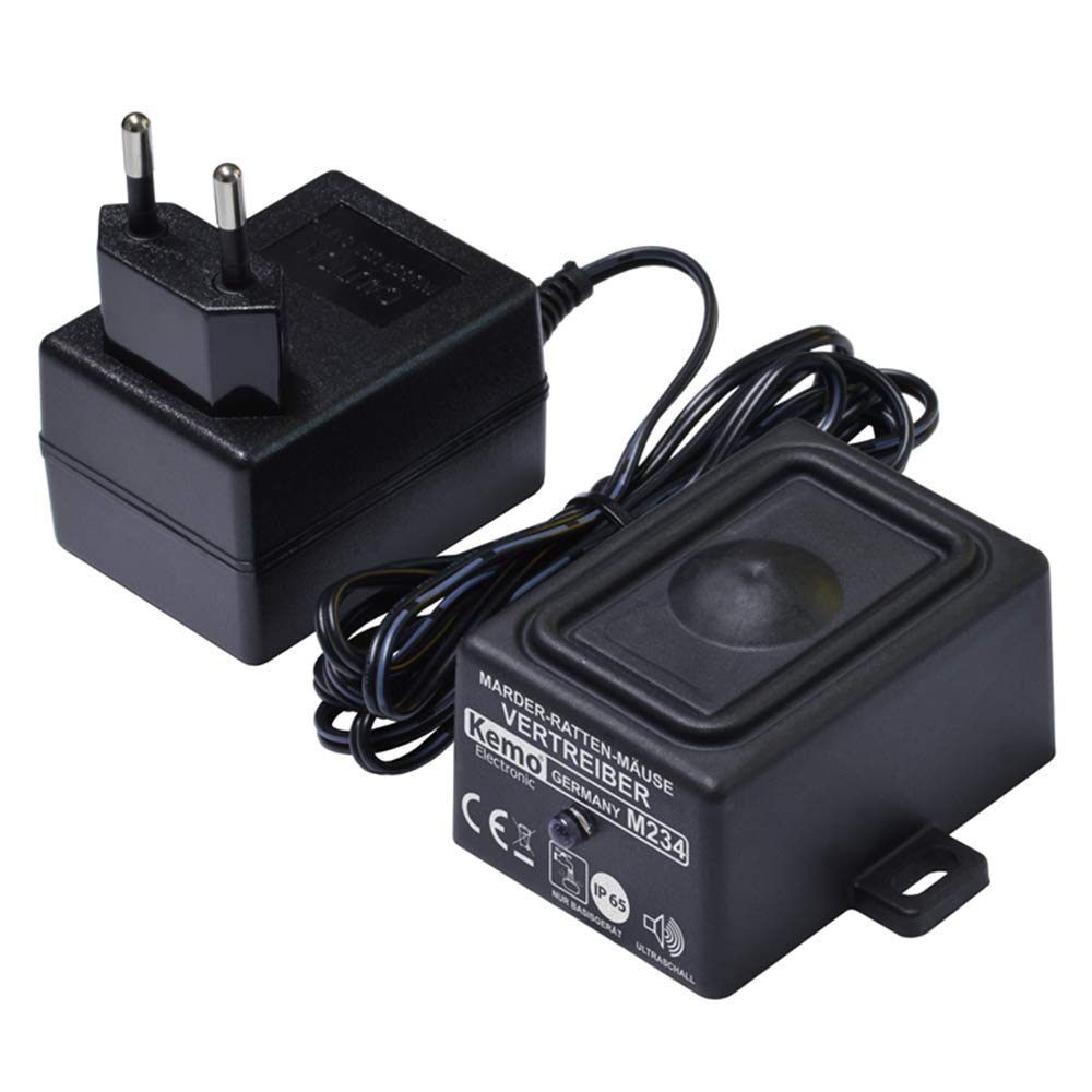 Kemo M234 Marder - Ratten - Mäuse Vertrieber. Aggressive Ultraschalltöne für Indoor + Outdoor. Erzeugt enorm lauten, sinusförmigen Ultraschall. Wasserdicht IP65, Schwarz
