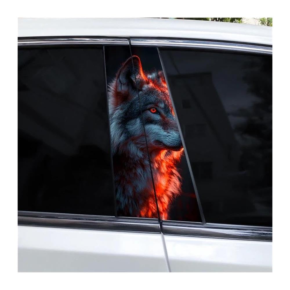 Body Parts 2pcs Car Center B-Pillar Waterproof Sticker DIY Vinyl Decals Burning Wolf Car Sticker(J)