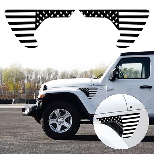 Image of 2Pcs /Pair Side Fender Vent American Flag Decals Compatible with Jeep Wrangler 2018-2024 USA Flag Vinyl Sticker for Truck Gladiator JT 2020 2021 2022 2023 2024 Decals Accessories (Black)
