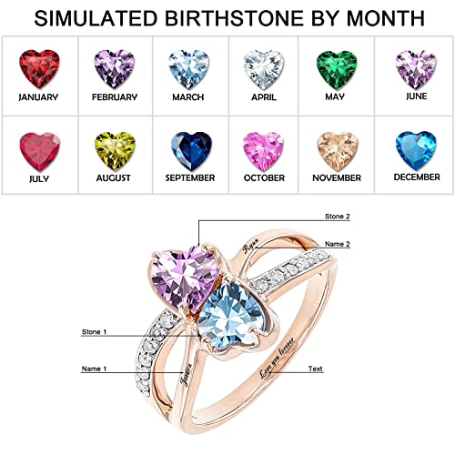 Dorunmo Personalized Mothers Ring 2 Birthstones Rings For Women Sterling Silver Promise Rings For Her Custom Name Ring Grandma Mother's Day Gifts #TOP5